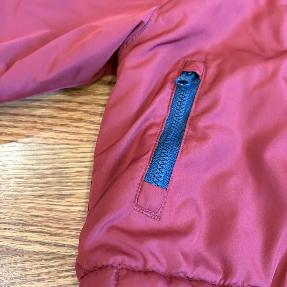 Baby Gap Deep Red Boy‎ Fleece Lined Jacket Dinosaur Spike 12-18 size